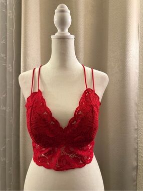 PINK Victoria's Secret Red Lace Longline Bralette with Double Straps